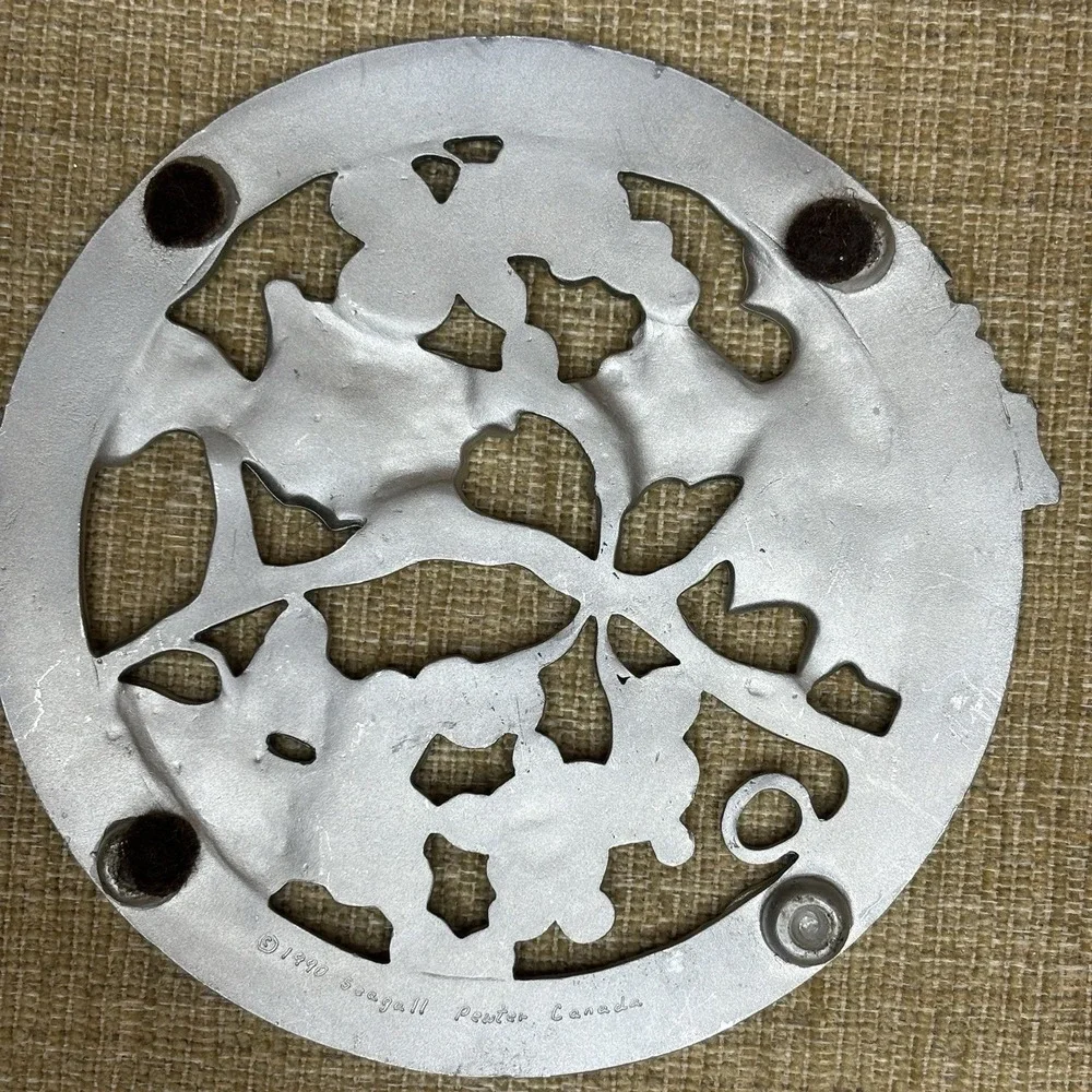 Vintage 1990 Seagull Pewter Canada Trivet Grapes Wine Dining Home Decor Retro